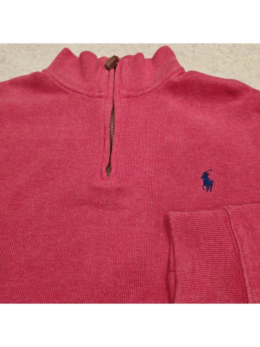 Polo By Ralph Lauren Sweater Mens M Red 1/4 Zip Mock Neck Cotton Pony Pullover